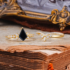 Luxury Kite-Cut Natural  Black Onyx Engagement Ring