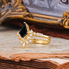 Luxury Kite-Cut Natural  Black Onyx Engagement Ring