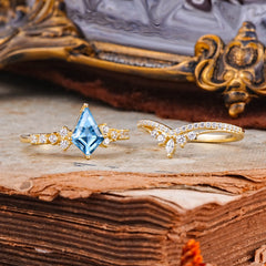 Luxury Kite-Cut Aquamarine Engagement Ring Set