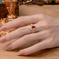 Luxury Kite-Cut Ruby Engagement Ring Set