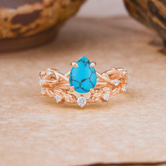 Woodland Style 6 Prong Pear Shaped Turquoise Wedding Ring