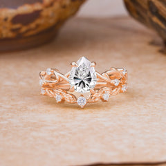 Woodland Style 6 Prong Pear Shaped Lab Diamond Wedding Ring
