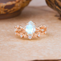 Woodland Style 6 Prong Pear Shaped Moonstone Wedding Ring