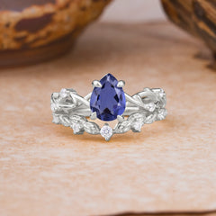 Woodland Style 6 Prong Pear Shaped Tanzanite Wedding Ring