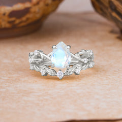 Woodland Style 6 Prong Pear Shaped Moonstone Wedding Ring