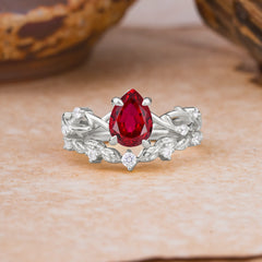 Woodland Style 6 Prong Pear Shaped Ruby Wedding Ring