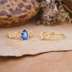 Woodland Style 6 Prong Pear Shaped Sapphire Wedding Ring