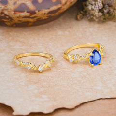 Woodland Style 6 Prong Pear Shaped Sapphire Wedding Ring