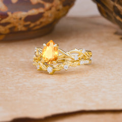 Woodland Style 6 Prong Pear Shaped Citrine Wedding Ring