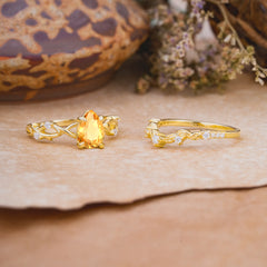 Woodland Style 6 Prong Pear Shaped Citrine Wedding Ring