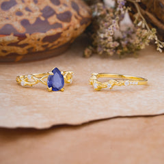 Woodland Style 6 Prong Pear Shaped Tanzanite Wedding Ring