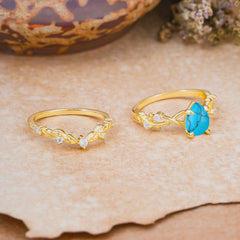 Woodland Style 6 Prong Pear Shaped Turquoise Wedding Ring