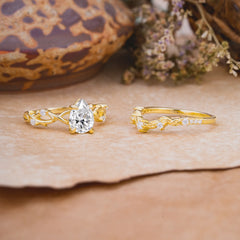 Woodland Style 6 Prong Pear Shaped Lab Diamond Wedding Ring