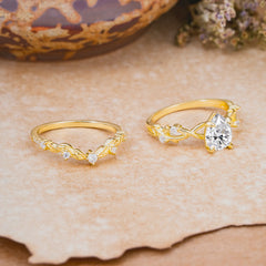 Woodland Style 6 Prong Pear Shaped Lab Diamond Wedding Ring