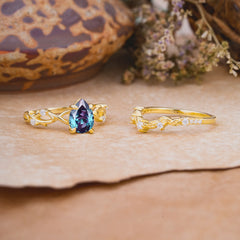 Woodland Style 6 Prong Pear Shaped Alexandrite Wedding Ring