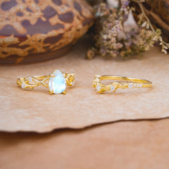 Woodland Style 6 Prong Pear Shaped Moonstone Wedding Ring