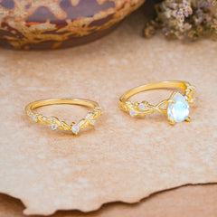 Woodland Style 6 Prong Pear Shaped Moonstone Wedding Ring