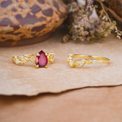 Woodland Style 6 Prong Pear Shaped Ruby Wedding Ring