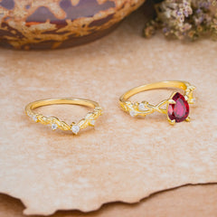 Woodland Style 6 Prong Pear Shaped Ruby Wedding Ring
