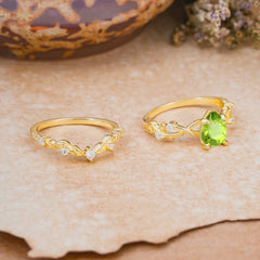 Woodland Style 6 Prong Pear Shaped Peridot Wedding Ring