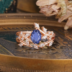 Romantic Nature-inspired 4-Prong Oval Cut Tanzanite Stacking Ring
