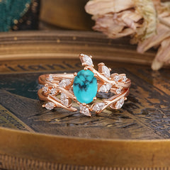 Romantic Nature-inspired 4-Prong Oval Cut Turquoise Stacking Ring