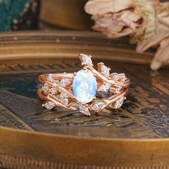 Romantic Nature-inspired 4-Prong Oval Cut Moonstone Stacking Ring