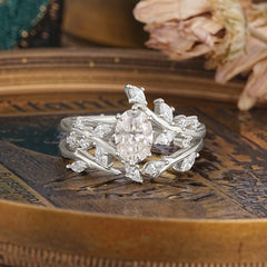 Romantic Nature-inspired 4-Prong Oval Cut Moissanite Stacking Ring