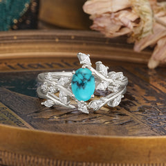 Romantic Nature-inspired 4-Prong Oval Cut Turquoise Stacking Ring