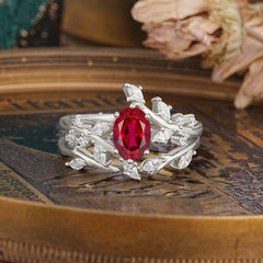 Romantic Nature-inspired 4-Prong Oval Cut Ruby Stacking Ring