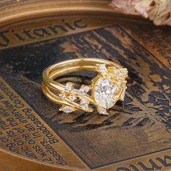 Romantic Nature-inspired 4-Prong Oval Cut Moissanite Stacking Ring