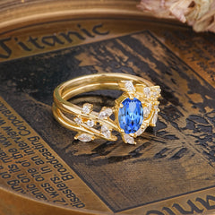 Romantic Nature-inspired 4-Prong Oval Cut Sapphire Stacking Ring