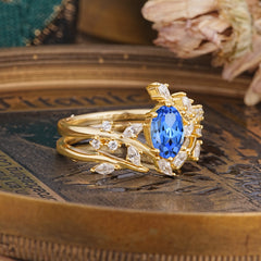 Romantic Nature-inspired 4-Prong Oval Cut Sapphire Stacking Ring