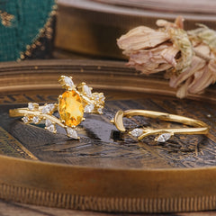 Romantic Nature-inspired 4-Prong Oval Cut Citrine Stacking Ring