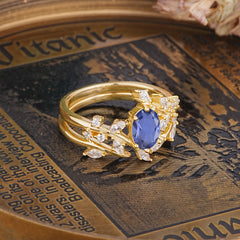 Romantic Nature-inspired 4-Prong Oval Cut Tanzanite Stacking Ring