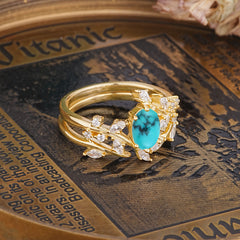 Romantic Nature-inspired 4-Prong Oval Cut Turquoise Stacking Ring