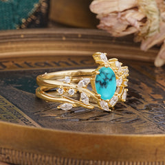 Romantic Nature-inspired 4-Prong Oval Cut Turquoise Stacking Ring