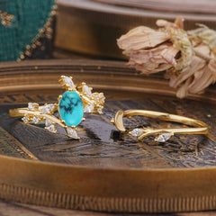 Romantic Nature-inspired 4-Prong Oval Cut Turquoise Stacking Ring