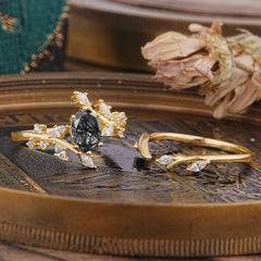 Romantic Nature-inspired 4-Prong Oval Cut Black Rutilated Quartz Stacking Ring