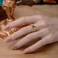 Romantic Nature-inspired 4-Prong Oval Cut Black Rutilated Quartz Stacking Ring