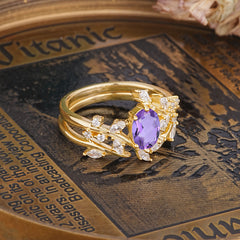 Romantic Nature-inspired 4-Prong Oval Cut Amethyst Stacking Ring