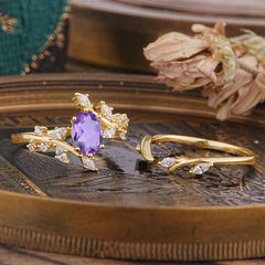 Romantic Nature-inspired 4-Prong Oval Cut Amethyst Stacking Ring
