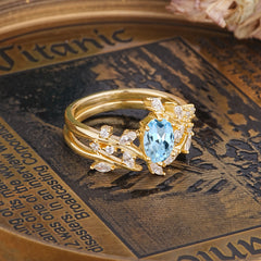 Romantic Nature-inspired 4-Prong Oval Cut Aquamarine Stacking Ring