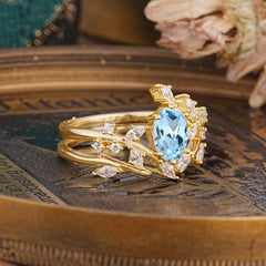 Romantic Nature-inspired 4-Prong Oval Cut Aquamarine Stacking Ring