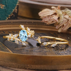 Romantic Nature-inspired 4-Prong Oval Cut Aquamarine Stacking Ring