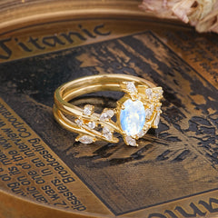 Romantic Nature-inspired 4-Prong Oval Cut Moonstone Stacking Ring