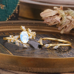 Romantic Nature-inspired 4-Prong Oval Cut Moonstone Stacking Ring