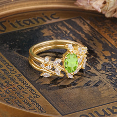 Romantic Nature-inspired 4-Prong Oval Cut Peridot Stacking Ring