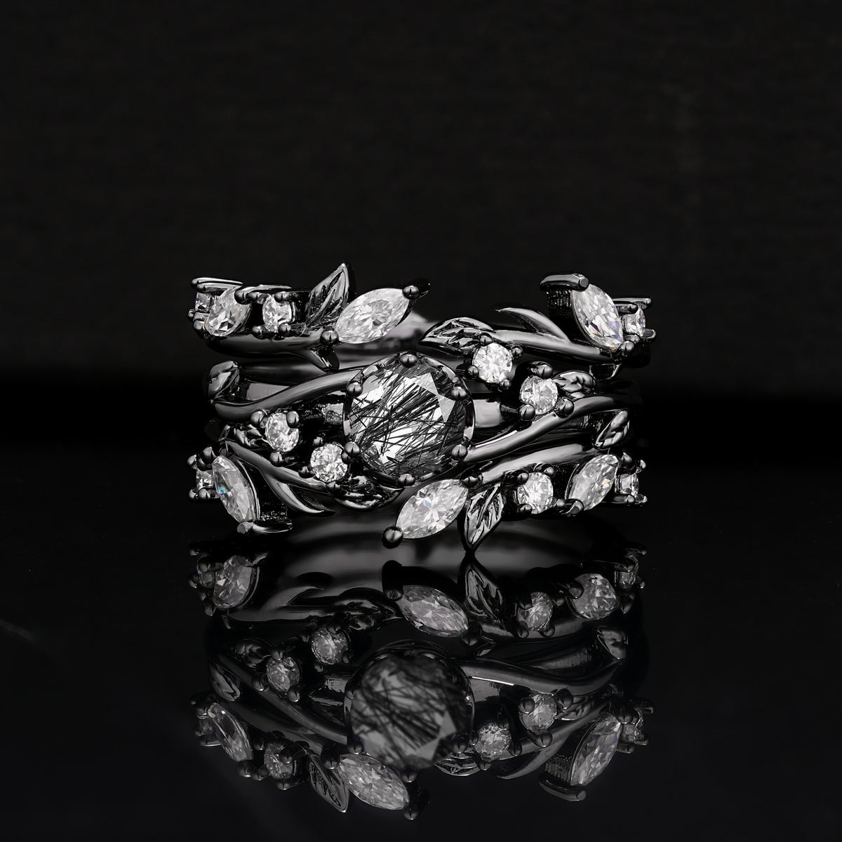 Halloween Exclusive Luxury Romantic Natural-Style Six-Prong Round-Cut Stackable Bridal Ring Set