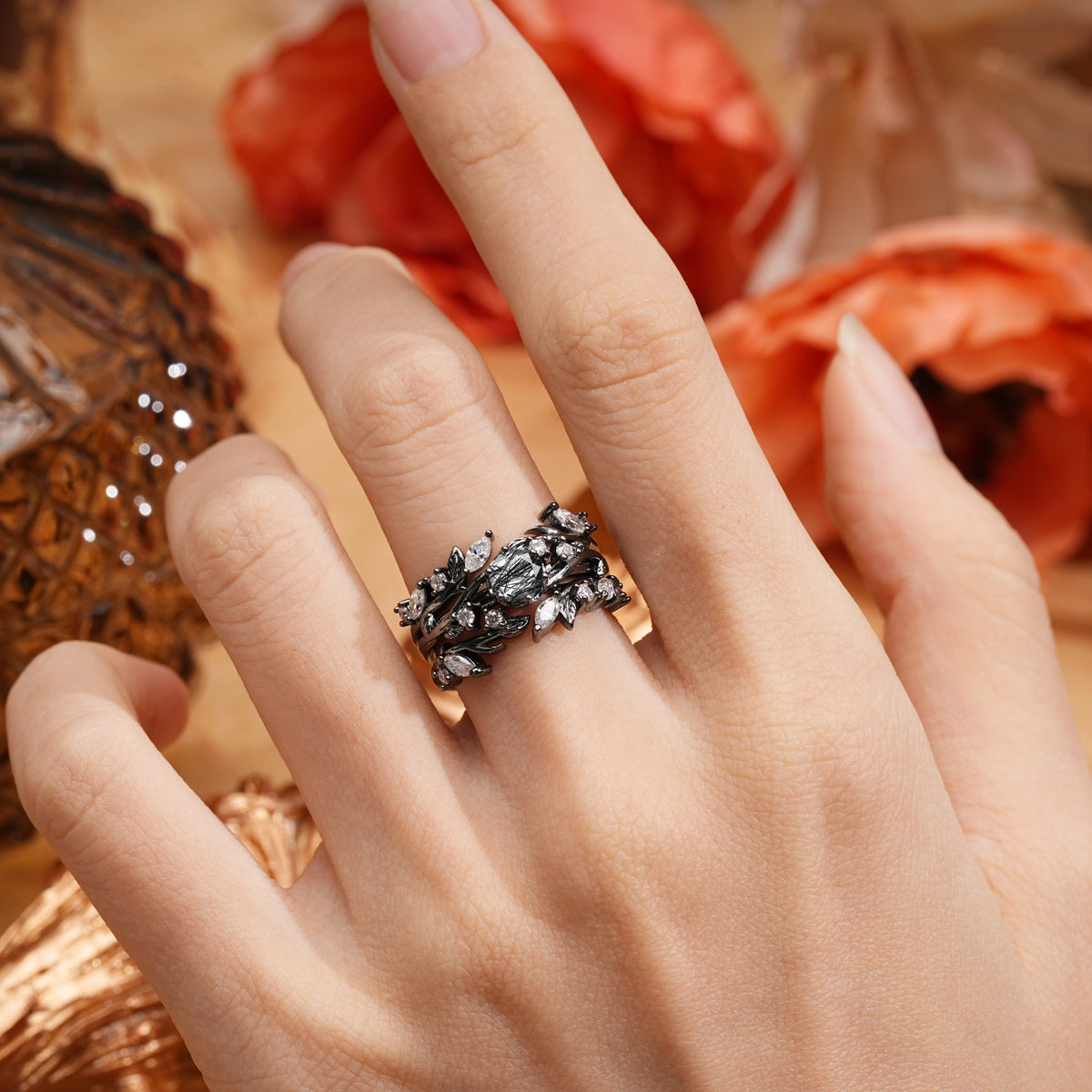 Halloween Exclusive Luxury Romantic Natural-Style Six-Prong Round-Cut Stackable Bridal Ring Set